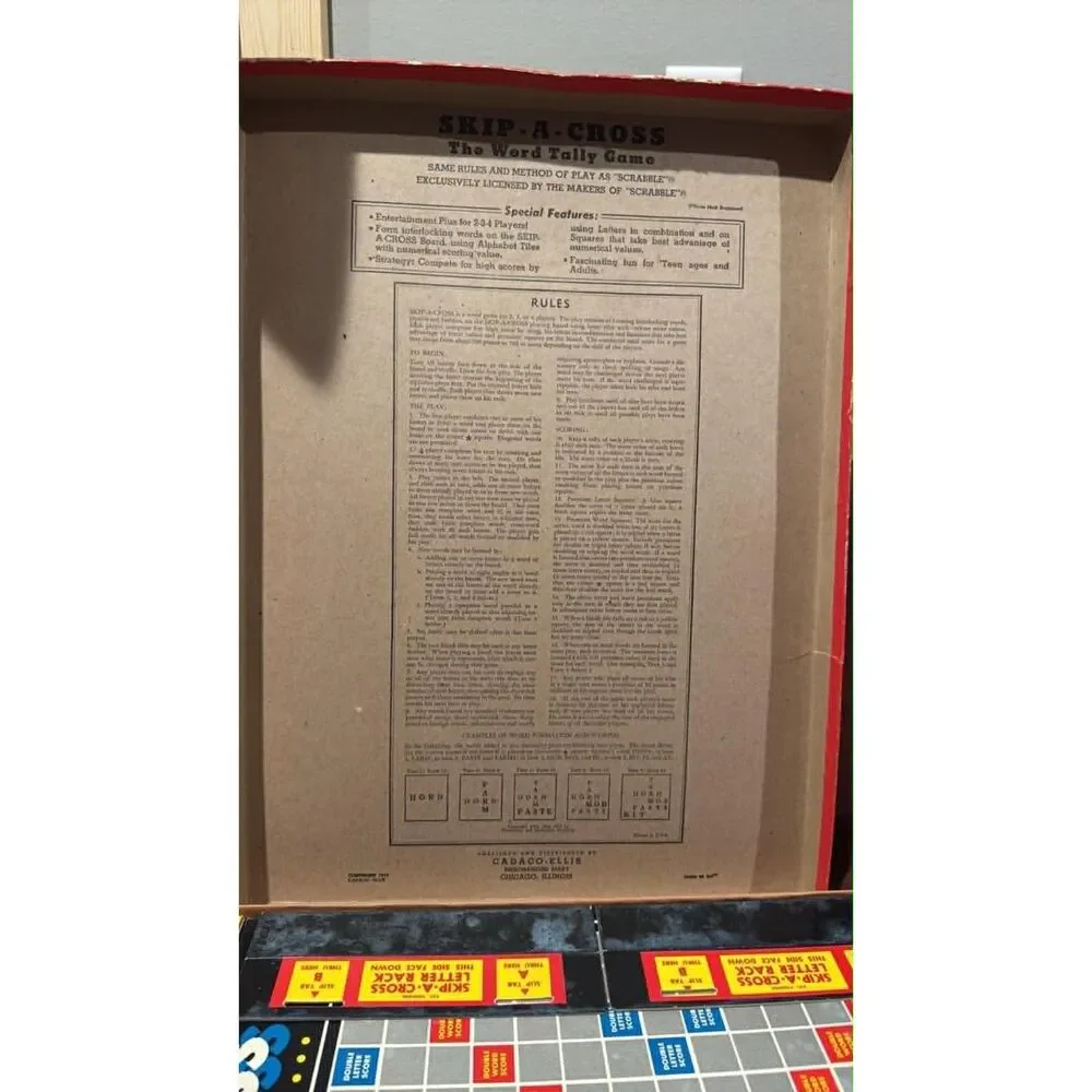 Vintage  copyright1952  Ship A Cross Word Tally Game Cadaco Ellis